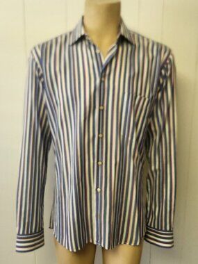 Bullock & Jones shirt L men's blue stripe cotton